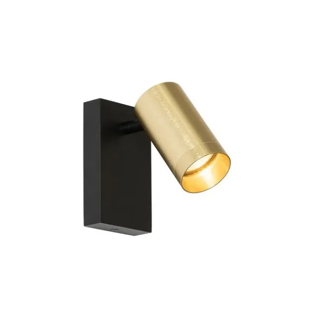 QAZQA Wandleuchte schwarz mit Gold verstellbar mit Schalter - Jeana Luxe
