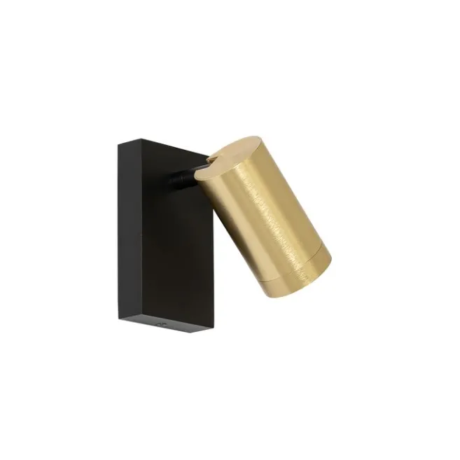 QAZQA Wandleuchte schwarz mit Gold verstellbar mit Schalter - Jeana Luxe