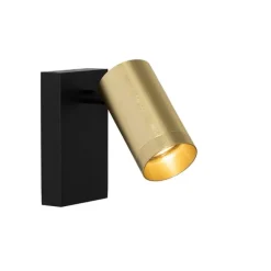 QAZQA Wandleuchte schwarz mit Gold verstellbar mit Schalter - Jeana Luxe