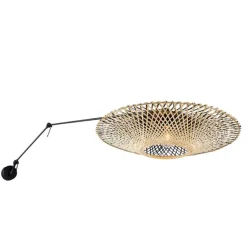QAZQA Wandleuchte schwarz mit Rattanschirm 50 cm verstellbar - Blitz