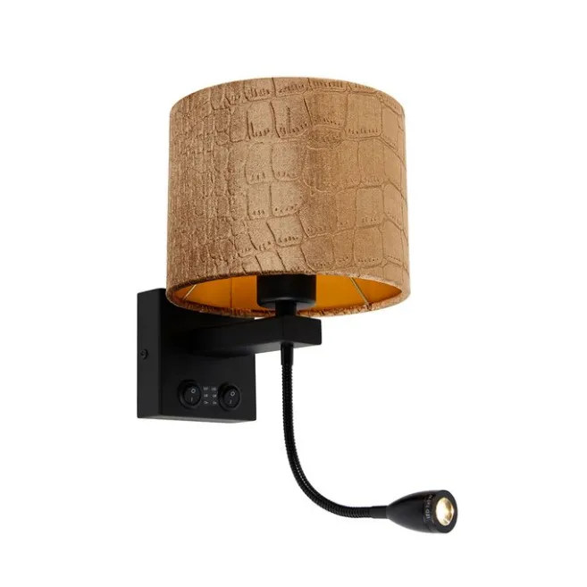 QAZQA Wandleuchte Schwarz mit Samt-Schirm Krokodil-Design 18cm - Brescia
