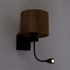 QAZQA Wandleuchte Schwarz mit Samt-Schirm Krokodil-Design 18cm - Brescia