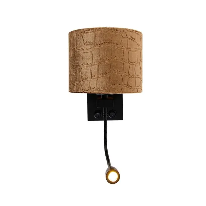 QAZQA Wandleuchte Schwarz mit Samt-Schirm Krokodil-Design 18cm - Brescia