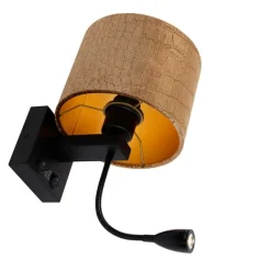 QAZQA Wandleuchte Schwarz mit Samt-Schirm Krokodil-Design 18cm - Brescia