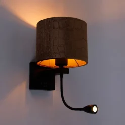 QAZQA Wandleuchte Schwarz mit Samt-Schirm Krokodil-Design 18cm - Brescia