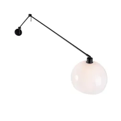 QAZQA Wandleuchte schwarz mit Schirm weiß 30 cm verstellbar - Blitz