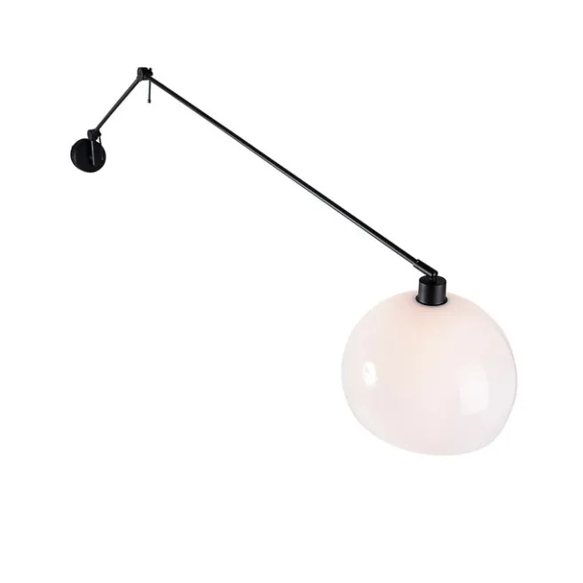 QAZQA Wandleuchte schwarz mit Schirm weiß 30 cm verstellbar - Blitz