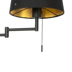 QAZQA Wandleuchte schwarz mit schwarzem Schirm und verstellbarem Arm - Ladas