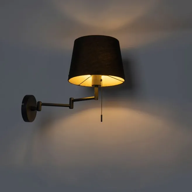 QAZQA Wandleuchte schwarz mit schwarzem Schirm und verstellbarem Arm - Ladas