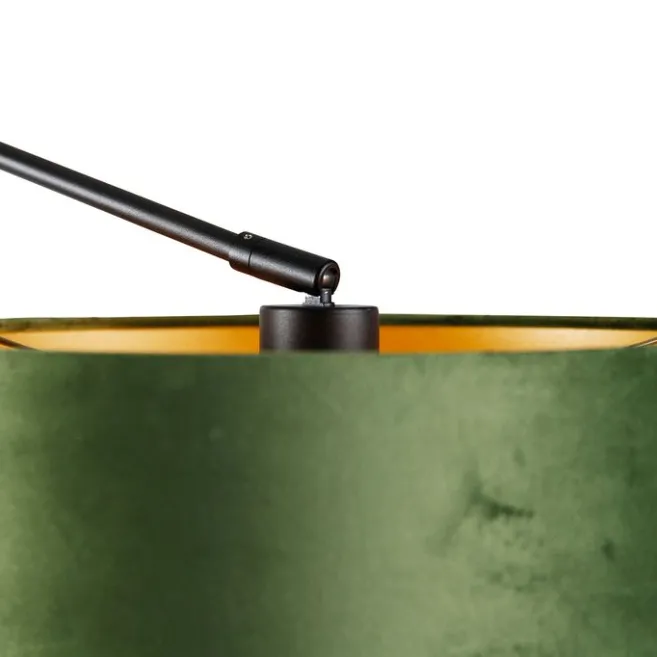 QAZQA Wandleuchte schwarz mit Veloursschirm grün 35 cm verstellbar - Blitz