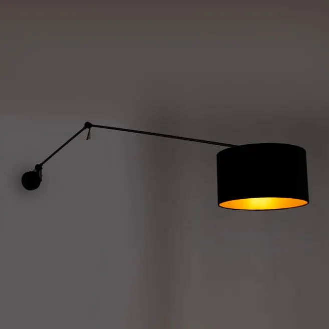 QAZQA Wandleuchte schwarz mit Veloursschirm schwarz 35 cm verstellbar - Blitz