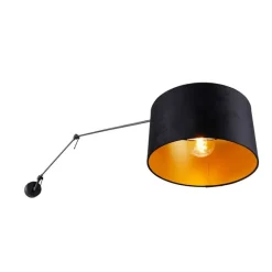 QAZQA Wandleuchte schwarz mit Veloursschirm schwarz 35 cm verstellbar - Blitz