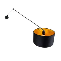 QAZQA Wandleuchte schwarz mit Veloursschirm schwarz 35 cm verstellbar - Blitz