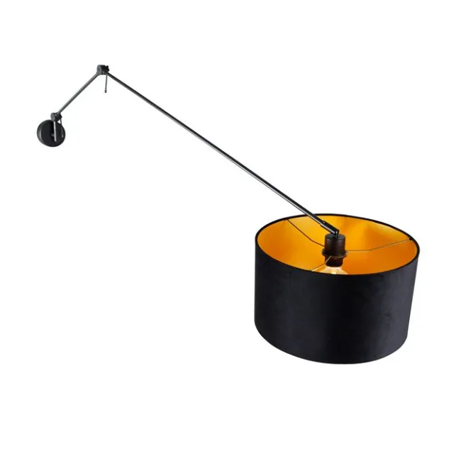 QAZQA Wandleuchte schwarz mit Veloursschirm schwarz 35 cm verstellbar - Blitz