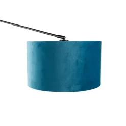 QAZQA Wandleuchte schwarz mit Veloursschirm blau 35 cm verstellbar - Blitz