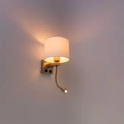 QAZQA Wandleuchte Stahl mit Flexarm und Schirm weiß 18 cm - Brescia Combi