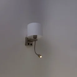 QAZQA Wandleuchte Stahl mit Flexarm und Schirm weiß 18 cm - Brescia Combi