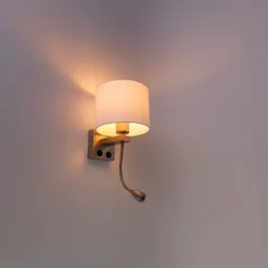 QAZQA Wandleuchte Stahl mit Flexarm und Schirm weiß 18 cm - Brescia Combi