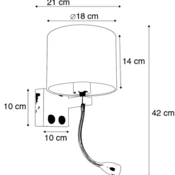 QAZQA Wandleuchte Stahl mit Flexarm und Schirm weiß 18 cm - Brescia Combi