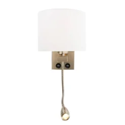 QAZQA Wandleuchte Stahl mit Flexarm und Schirm weiß 18 cm - Brescia Combi