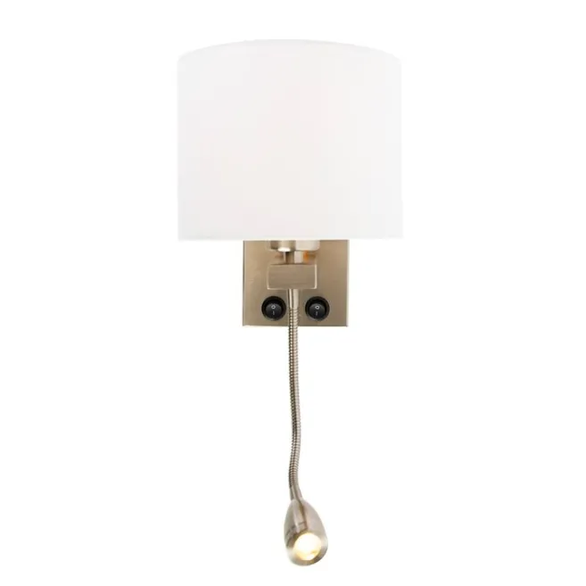 QAZQA Wandleuchte Stahl mit Flexarm und Schirm weiß 18 cm - Brescia Combi