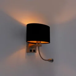 QAZQA Wandleuchte Stahl mit ovalem Samtschirm schwarz 25cm - Brescia Combi