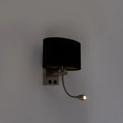 QAZQA Wandleuchte Stahl mit ovalem Samtschirm schwarz 25cm - Brescia Combi