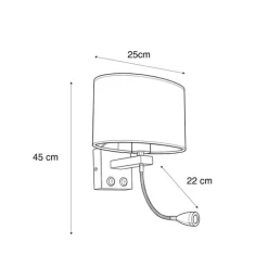 QAZQA Wandleuchte Stahl mit ovalem Samtschirm schwarz 25cm - Brescia Combi