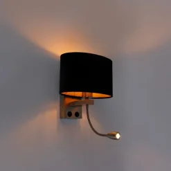 QAZQA Wandleuchte Stahl mit ovalem Samtschirm schwarz 25cm - Brescia Combi