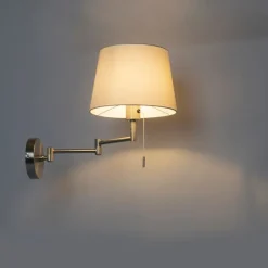 QAZQA Wandleuchte Stahl mit weißem Schirm und verstellbarem Arm - Ladas