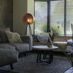 QAZQA Weinlesestehlampe auf Bambusstativgrün mit Kupfer - Fass