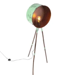 QAZQA Weinlesestehlampe auf Bambusstativgrün mit Kupfer - Fass