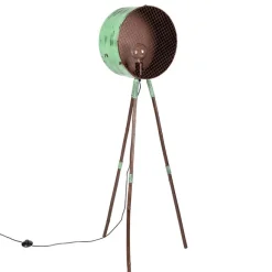 QAZQA Weinlesestehlampe auf Bambusstativgrün mit Kupfer - Fass